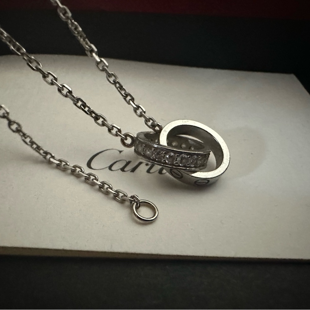 Cartier Love Necklace Diamond 18K White Gold 0.22ct Full Set - Picture 2 of 9